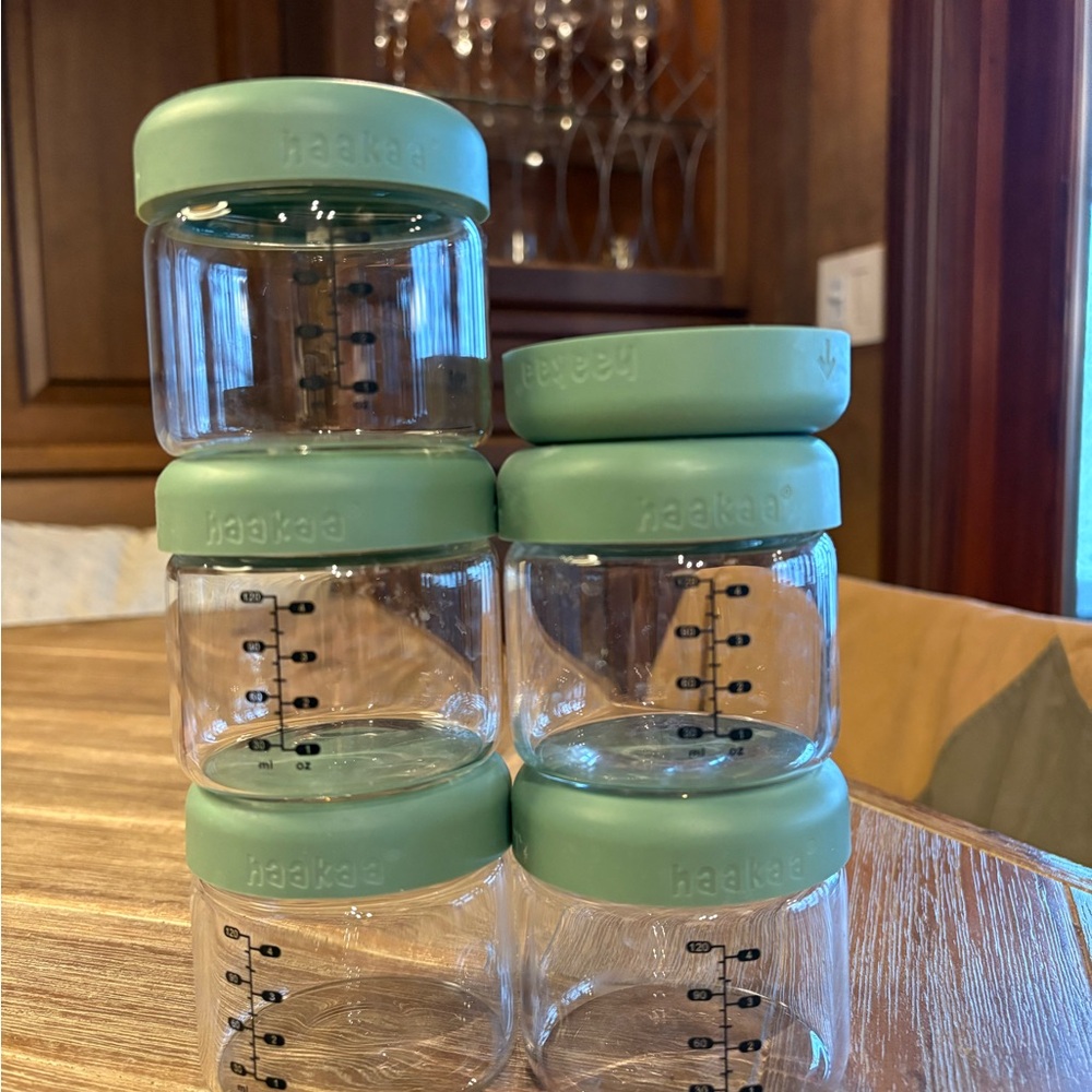 Set of 5 Haakaa Glass Storage Jars with Green Lids (4oz)